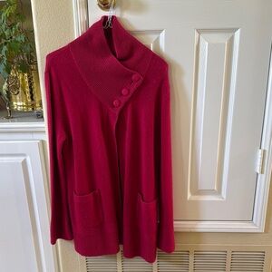 Elegant Red Women's cashmere Sweater long cardigan with pockets